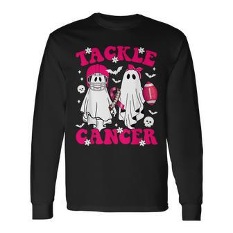Tackle Breast Cancer Football Ghost Pink Halloween Long Sleeve T-Shirt | Mazezy
