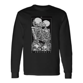 Tarot Card Kissing Skeleton Love Skull Bones Horror Goth Love Long Sleeve T-Shirt | Mazezy