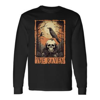 Tarot Card The Raven Crow Skull Spooky Halloween Long Sleeve T-Shirt - Seseable