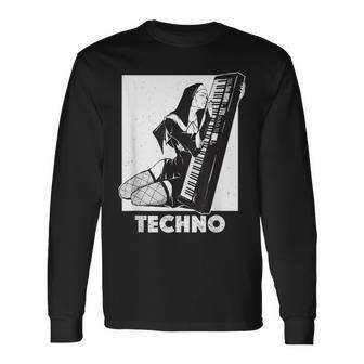 Techno Nun House Dj Breakcore Cybergrind Long Sleeve T-Shirt | Mazezy