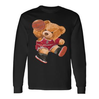 Teddy Bear Basketball Slam Dunk Sport Cute Cartoon Teddy Bear Long Sleeve T-Shirt T-Shirt | Mazezy UK