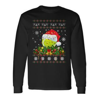Tennis Ugly Sweater Christmas Pajama Lights Sport Lover Long Sleeve T-Shirt - Monsterry CA