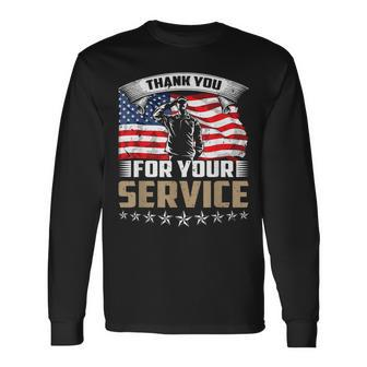 Thank You For Your Service American Flag Veteran Day Long Sleeve T-Shirt - Seseable