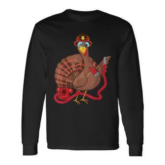 Thanksgiving Firefighter Turkey Feast Day Long Sleeve T-Shirt T-Shirt | Mazezy