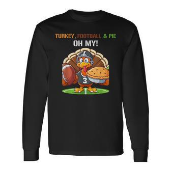 Thanksgiving Turkey Football And Pie Print Long Sleeve T-Shirt | Mazezy
