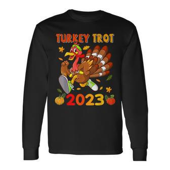 Thanksgiving Turkey Trot 2023 Pumpkin Autumn Turkey Running Long Sleeve T-Shirt - Thegiftio UK