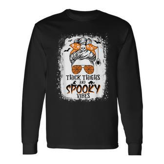 Thick Thighs And Spooky Vibes Halloween Messy Bun Long Sleeve T-Shirt T-Shirt | Mazezy