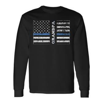 Thin Blue Line United States Flag Police Grandpa Long Sleeve T-Shirt T-Shirt | Mazezy