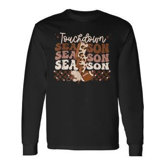 Touchdown Season Leopard Lightning Football Retro Autumn Long Sleeve T-Shirt - Monsterry DE