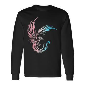 Trans Pride Transgender Phoenix Flames Fire Mythical Bird Long Sleeve T-Shirt | Mazezy