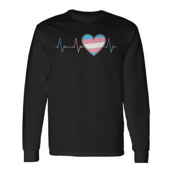 Transgender Heartbeat Trans Pride Flag Ekg Pulse Line Love Long Sleeve T-Shirt T-Shirt | Mazezy