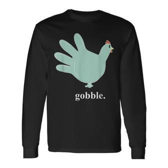 Turkey Glove Gobble Thanksgiving Thankful Nurse Long Sleeve T-Shirt | Mazezy