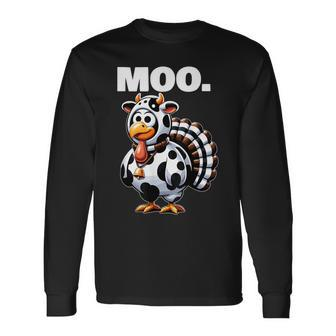 Turkey Moo Thanksgiving Long Sleeve T-Shirt - Seseable