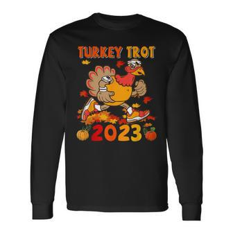 Turkey Trot 2023 Thanksgiving Turkey Running Runner Autumn Long Sleeve T-Shirt - Thegiftio UK