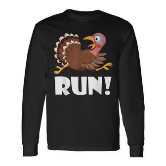 Turkey Trot Adult Running Costume Face Run Thanksgiving Long Sleeve T-Shirt - Monsterry CA