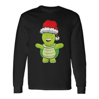 Turtle With Santa Hat Cute Turtle Christmas Long Sleeve T-Shirt | Mazezy