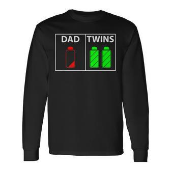 Twin Dad Low Battery Power Twins Fathers Day Long Sleeve T-Shirt T-Shirt | Mazezy