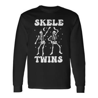 Twins Halloween Matching Skeletwins Dancing Skeletons Long Sleeve T-Shirt - Monsterry UK