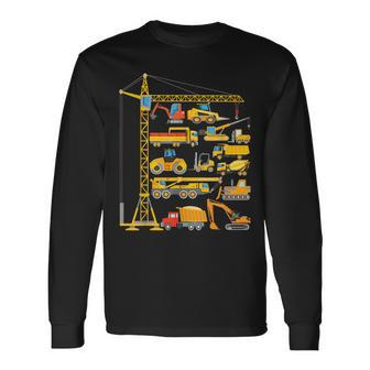 Types Of Construction Excavator Bulldozer Truck Crane Long Sleeve T-Shirt | Mazezy