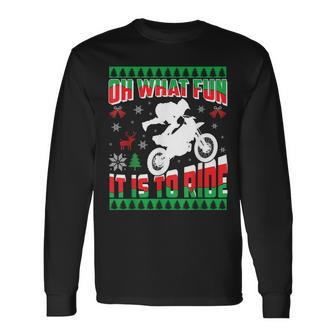 Ugly Christmas Dirt Bike Motocross Xmas Long Sleeve T-Shirt - Seseable