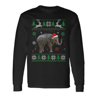Ugly Sweater Christmas Elephant Lover Santa Hat Animals Long Sleeve T-Shirt - Monsterry
