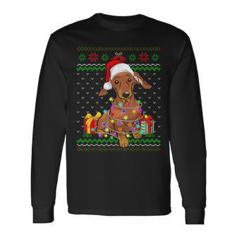 Ugly Sweater Christmas Lights Dachshund Dog Lover Long Sleeve T-Shirt | Mazezy