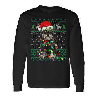 Ugly Sweater Christmas Lights Schnauzer Dog Puppy Lover Long Sleeve T-Shirt | Mazezy