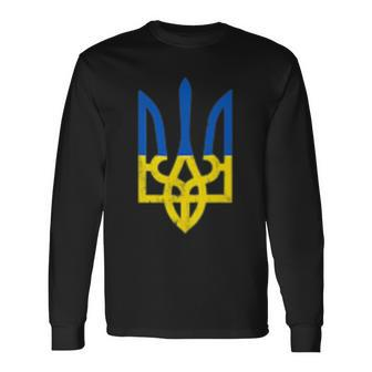 Ukrainian Trident Symbol Ukraine Flag Support Patriotic Long Sleeve T-Shirt - Seseable