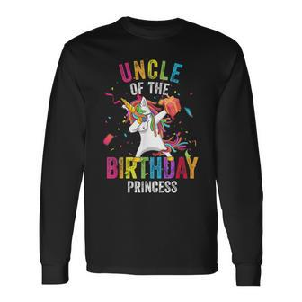 Uncle Of The Birthday Princess Dabbing Unicorn Girl Dad Long Sleeve T-Shirt T-Shirt | Mazezy