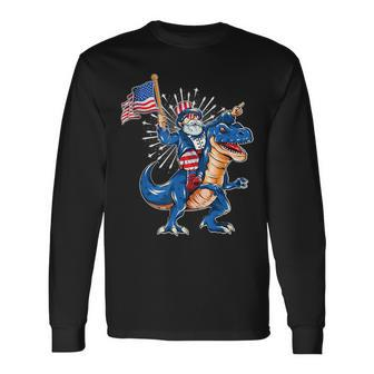 Uncle Sam Riding A Dinosaur 4Th Of July American Flag Long Sleeve T-Shirt T-Shirt | Mazezy