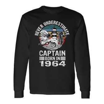Never Underestimate Captain Born In 1964 Captain Sailing Long Sleeve T-Shirt | Mazezy