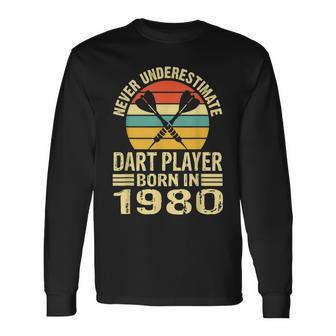Never Underestimate Dart Player Born In 1980 Dart Darts Long Sleeve T-Shirt | Mazezy AU