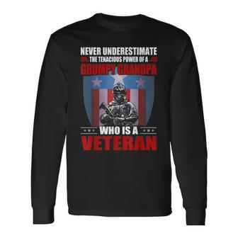Never Underestimate A Grumpy Grandpa Veteran Christmas Long Sleeve T-Shirt - Seseable