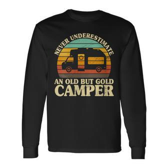 Never Underestimate An Old Camper Campfire Motorhome Trailer Long Sleeve T-Shirt - Monsterry DE