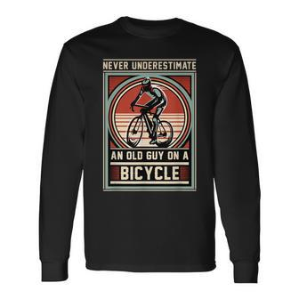 Never Underestimate An Old Guy On A Bicycle Vintage Style Long Sleeve T-Shirt - Seseable