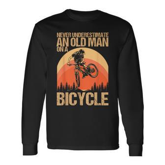 Never Underestimate An Old Man On A Bicycle Cycling Long Sleeve T-Shirt - Monsterry UK