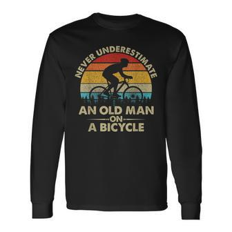 Never Underestimate An Old Man On A Bicycle Vintage Retro Long Sleeve T-Shirt | Mazezy