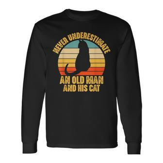 Never Underestimate An Old Man And His Cat Lover Long Sleeve T-Shirt | Mazezy
