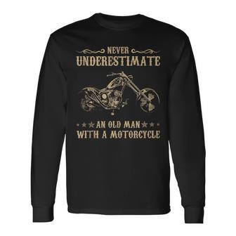 Never Underestimate An Old Man With A Motorcycle Vintage Long Sleeve T-Shirt | Mazezy