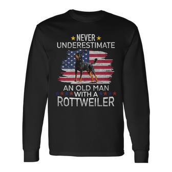 Never Underestimate An Old Man With A Rottweiler Long Sleeve T-Shirt - Seseable