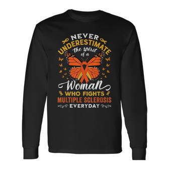 Never Underestimate The Spirit Of A Woman Who Fights Ms Long Sleeve T-Shirt T-Shirt | Mazezy