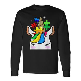 Unicorn Autism Awareness Puzzle Pieces Girls Unicorn Long Sleeve T-Shirt T-Shirt | Mazezy