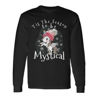 Unicorn Tis The Season To Be Mystical Christmas Holiday Long Sleeve T-Shirt | Mazezy
