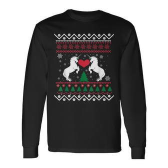 Unicorn Ugly Christmas Sweater With Xmas Trees Long Sleeve T-Shirt - Monsterry UK