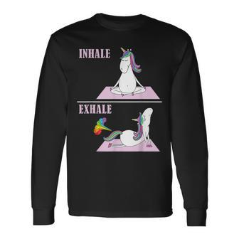 Unicorn Yoga Inhale Exhale Fart Long Sleeve T-Shirt - Seseable