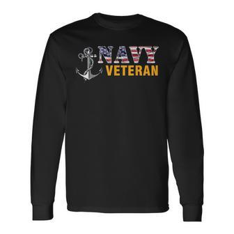 Us Navy Veteran American Flag Cool Long Sleeve T-Shirt | Mazezy