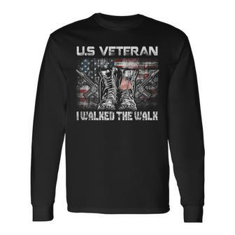 Us Veteran I Walked The Walk Combat Boots Dogtag Usa Flag Long Sleeve T-Shirt T-Shirt | Mazezy