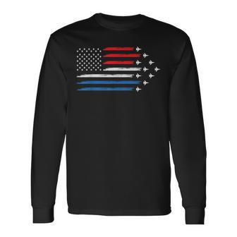 Usa American Flag 4Th Of July Celebration Fighter Jets Air Long Sleeve T-Shirt - Monsterry