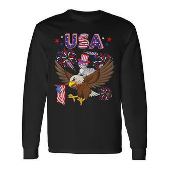 Usa Cute Cat Sunglasses Riding Eagle 4Th Of July Lover Usa Long Sleeve T-Shirt T-Shirt | Mazezy