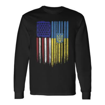 Usa Ukraine Ukrainian Flag Trident Roots Long Sleeve T-Shirt | Mazezy